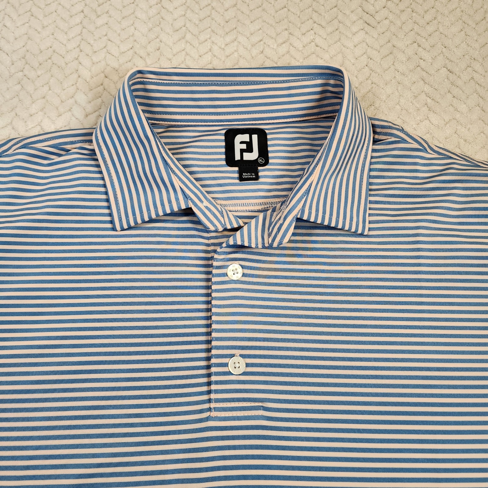 Footjoy Fj Striped Golf Polo Shirt Mens Xl Blue White Short Sleeve Performance